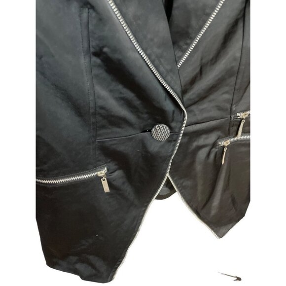 Black Satin Jacket with Zipper Details and Ruched Sleeves - Picture 4 of 9